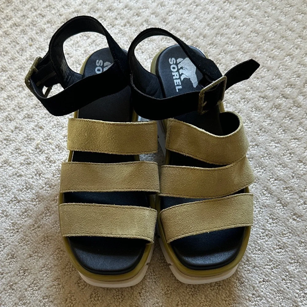 Sorel Strappy Wedge Sandals - Black and light Green - Picture 3 of 4